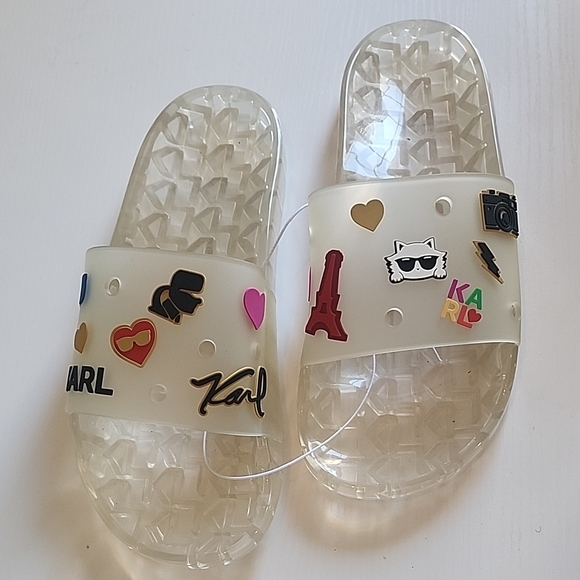 Karl Lagerfeld Clear Slide Sandals w/Multicolor Accents, Super Comfy Fashion - Picture 4 of 9
